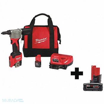 MILWAUKEE Rivet Tool Kit 12V Cordless 10-3/4 H, 349AJ7