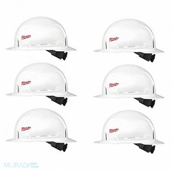 MILWAUKEE Hard Hat White 6 pk Front Brim, 349FA0
