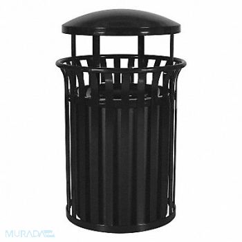 TOUGH GUY J6409 Trash Can 37 gal Black Steel, 34AU85
