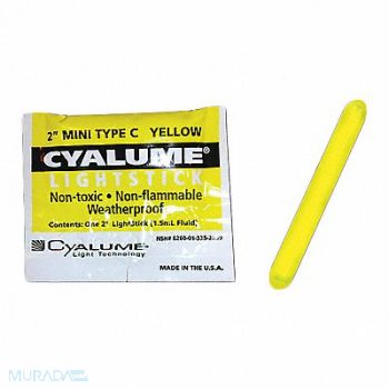 CHEMLIGHT BY CYALUME TECHNOLOGIES Lightstick Yellow 4 hr 2 in L PK50, 34AZ32
