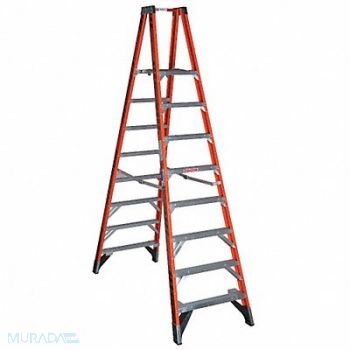 WERNER Twin Platform Stepladder 8 ft FGL 300 lb, 34E339