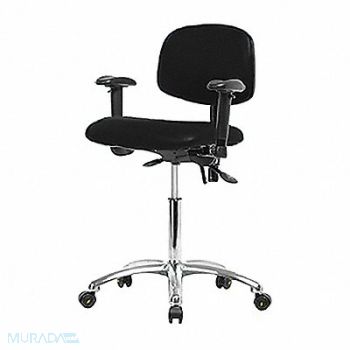 BLUE RIDGE ERGONOMICS Vinyl ESD Chair Med Arms Casters Blk, 358G01
