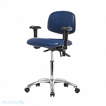 BLUE RIDGE ERGONOMICS Vinyl ESD Chair Med Arms Cstrs Blue, 358G02