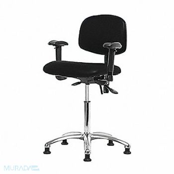 BLUE RIDGE ERGONOMICS Vinyl ESD Chair Med Arms Glides Blk, 358G03