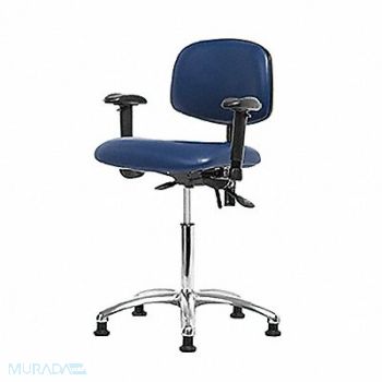 BLUE RIDGE ERGONOMICS Vinyl ESD Chair Med Arms Glides Blue, 358G04
