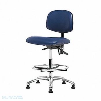 BLUE RIDGE ERGONOMICS Vinyl ESD Chair Med FR Glides Blue, 358G16