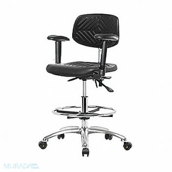 BLUE RIDGE ERGONOMICS Poly ESD Chair Med FR Arms Casters, 359F98