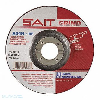 UNITED ABRASIVES-SAIT Depressed Center Wheel T27 6 in AO, 35KH14