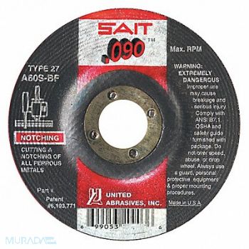 UNITED ABRASIVES-SAIT Abrasive Cut-Off Wheel 4-1/2in 60 Grit, 35KH15