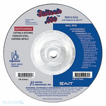 UNITED ABRASIVES-SAIT Abrsv Cut-Off Wheel T27 4-1/2in 5/8in-11, 35KH16