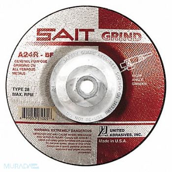 UNITED ABRASIVES-SAIT Depressed Center Wheel T28 4-1/2in AO, 35KH18