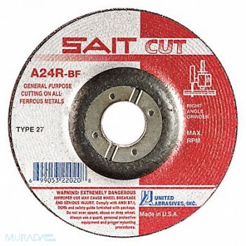 UNITED ABRASIVES-SAIT Depressed Center Wheel 4-1/2in 24 Grit, 35KH19