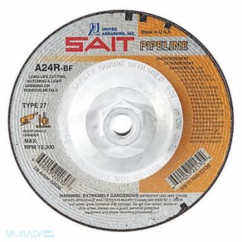 UNITED ABRASIVES-SAIT Depressed Center Wheel 6 in AO 24 Grit, 35KH20
