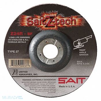 UNITED ABRASIVES-SAIT Depressed Center Wheel T27 6 in 24 Grit, 35KH21