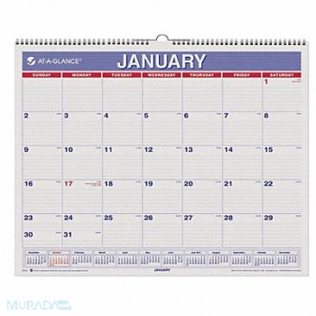 AT-A-GLANCE Monthly Wall Calendar 15x12 In Red/Blue, 35X260
