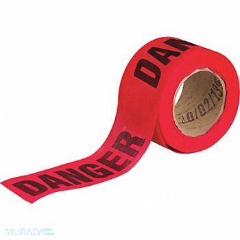 BRADY Barricade Tape Danger Black/Red 150ft L, 35XM18