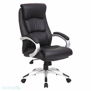 GRAINGER APPROVED Exec Chair Leather Black 19-22 Seat Ht, 36FK01