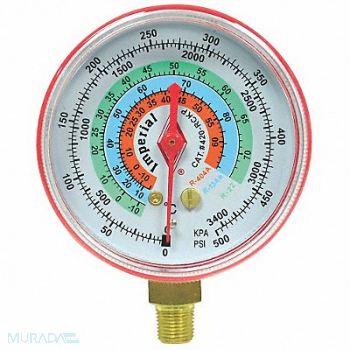 IMPERIAL Gauge 2-1/2 In Dia High Side Red 500 psi, 36J597