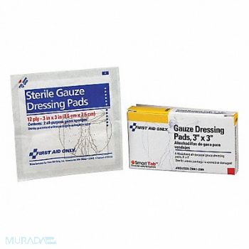 FIRST AID ONLY Gauze Pad Sterile 3 in L x 3 in W PK8, 36LF25