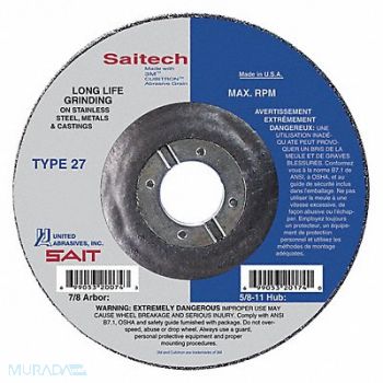 UNITED ABRASIVES-SAIT Abrasive Pipeline Type 27 7 in Alumina, 36RD40