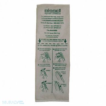 BISSELL COMMERCIAL Vacuum Bag Cloth 2-Ply Reusable PK25, 36RE75