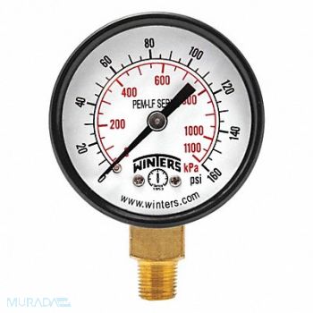 WINTERS J1378 Gauge Pressure 2in. 0 to 160 psi, 36TV94