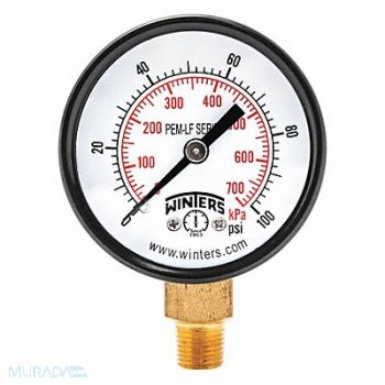 WINTERS J1378 Gauge Pressure 2in. 0 to 100 psi, 36TV99