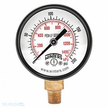 WINTERS J1378 Gauge Pressure 2in. 0 to 200 psi, 36TW01