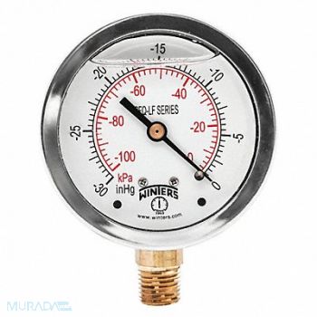 WINTERS J1382 Gauge Pressure 2-1/2in 30in. Hg Vac to 0, 36TW19