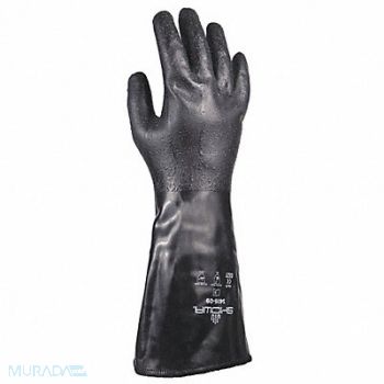 SHOWA J1332 Chemical Resistant Gloves S 14 L Blk PR, 36UN86