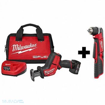MILWAUKEE M12 Hackzall Kit and Right Angle Drill, 377PE9