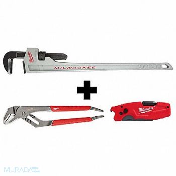 MILWAUKEE Alum Pipe Wrench Pliers Utility Knife, 382ZC5