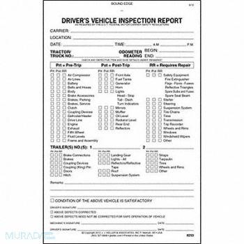 JJ KELLER Vehicle Inspection Form 2 Ply Carbonless, 38D299