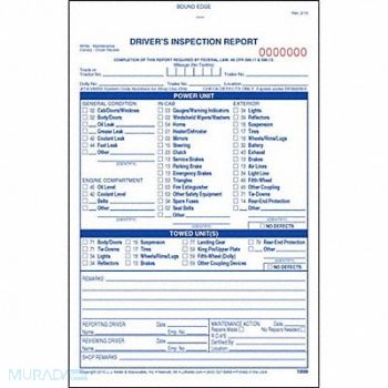 JJ KELLER Vehicle Inspection Form 3 Ply Carbonless, 38D301