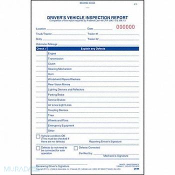 JJ KELLER Vehicle Inspection Form 2 Ply Carbonless, 38D304