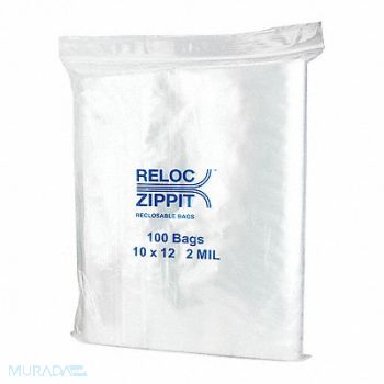 RELOC ZIPPIT Reclosable Poly Bag Zip Seal PK1000, 38UU90