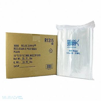 RELOC ZIPPIT Reclosable Poly Bag Zip Seal PK1000, 38UU93