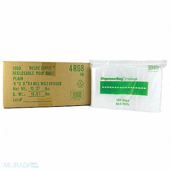 RELOC ZIPPIT Reclosable Poly Bag Zip Seal PK1000, 38UV27
