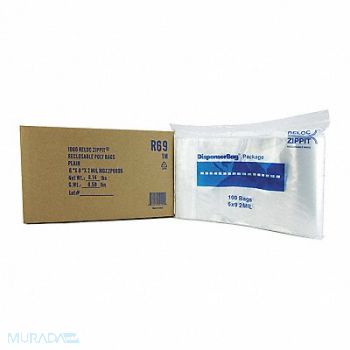 RELOC ZIPPIT Reclosable Poly Bag Zip Seal PK1000, 38UV28