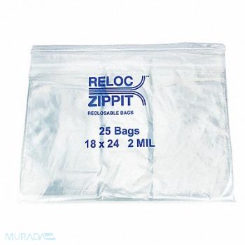 RELOC ZIPPIT Reclosable Poly Bag Zip Seal PK250, 38UV32