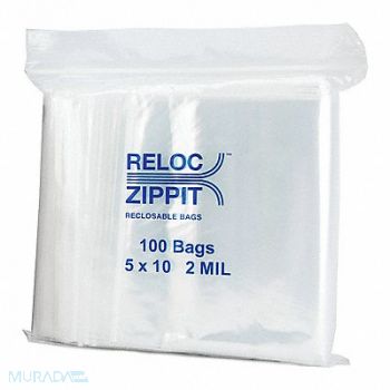 RELOC ZIPPIT Reclosable Poly Bag Zip Seal PK1000, 38UV36