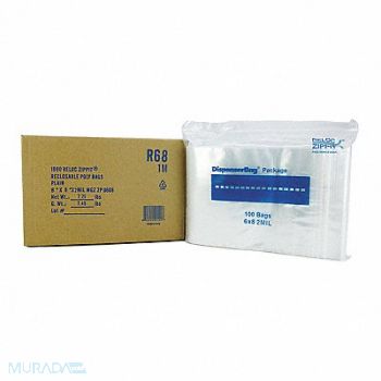 RELOC ZIPPIT Reclosable Poly Bag Zip Seal PK1000, 38UV38