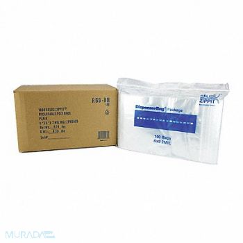 RELOC ZIPPIT Reclosable Poly Bag Zip Seal PK1000, 38UV39