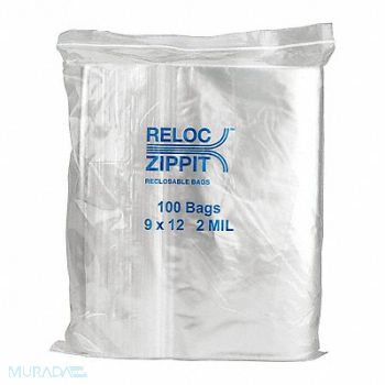 RELOC ZIPPIT Reclosable Poly Bag Zip Seal PK1000, 38UV40