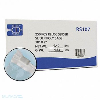 RELOC ZIPPIT Reclosable Poly Bag Slide Seal PK250, 38UV43