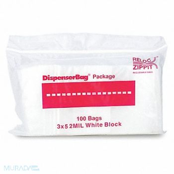 RELOC ZIPPIT Reclosable Poly Bag Zip Seal PK1000, 38UV45