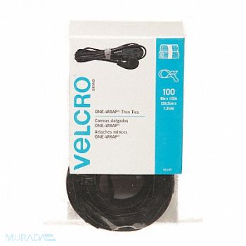 VELCRO BRAND Hook-and-Loop Cable Tie 8 in Black PK100, 38UV53