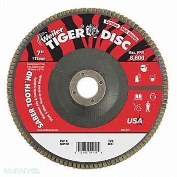 WEILER J1575 Flap Disc Ceramic Alumina 7 in 40 Grit, 38UZ48