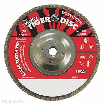 WEILER J1574 Flap Disc Ceramic Alumina 7 in 8600 rpm, 38UZ52