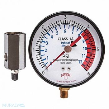 WINTERS K4558 Pressure Gauge 4 Dial Size Black, 491G23